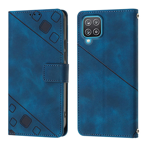 Leather Case Stands Flip Cover Holder YB1 for Samsung Galaxy M12 Blue