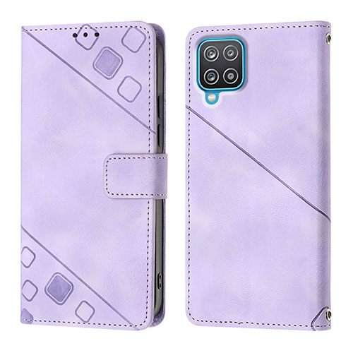 Leather Case Stands Flip Cover Holder YB1 for Samsung Galaxy M12 Purple