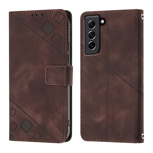 Leather Case Stands Flip Cover Holder YB1 for Samsung Galaxy S21 FE 5G Brown