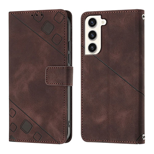 Leather Case Stands Flip Cover Holder YB1 for Samsung Galaxy S23 5G Brown