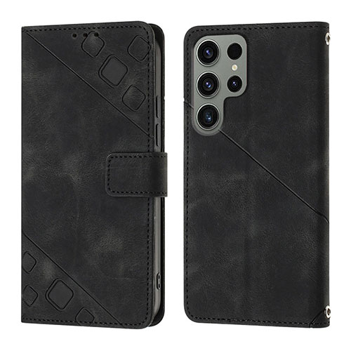 Leather Case Stands Flip Cover Holder YB1 for Samsung Galaxy S24 Ultra 5G Black