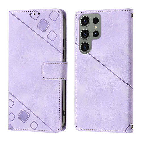 Leather Case Stands Flip Cover Holder YB1 for Samsung Galaxy S24 Ultra 5G Clove Purple