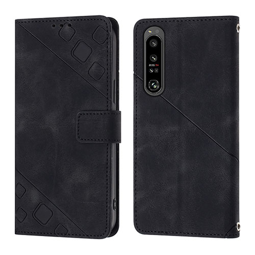 Leather Case Stands Flip Cover Holder YB1 for Sony Xperia 1 IV Black
