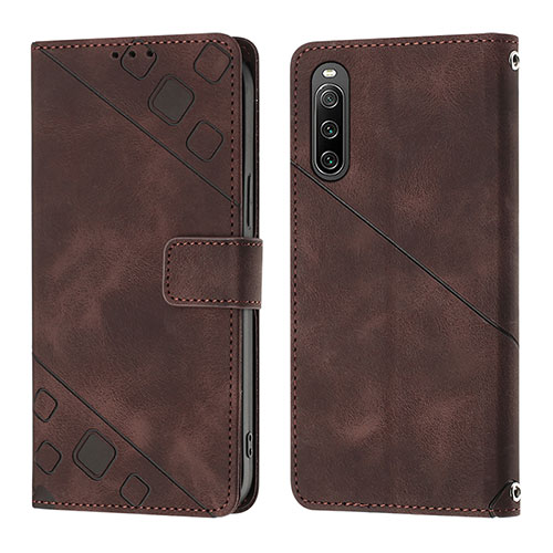 Leather Case Stands Flip Cover Holder YB1 for Sony Xperia 10 IV Brown