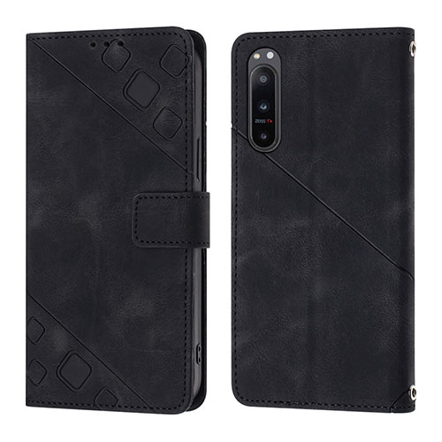 Leather Case Stands Flip Cover Holder YB1 for Sony Xperia 5 IV Black