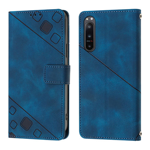 Leather Case Stands Flip Cover Holder YB1 for Sony Xperia 5 IV Blue