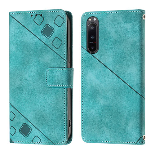 Leather Case Stands Flip Cover Holder YB1 for Sony Xperia 5 IV Green