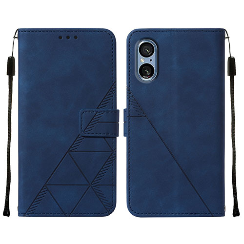 Leather Case Stands Flip Cover Holder YB1 for Sony Xperia 5 V Blue