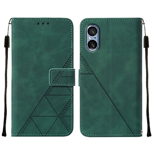 Leather Case Stands Flip Cover Holder YB1 for Sony Xperia 5 V Green