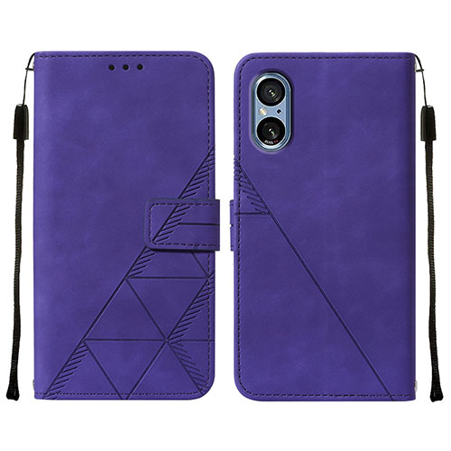 Leather Case Stands Flip Cover Holder YB1 for Sony Xperia 5 V Purple