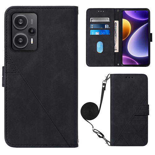 Leather Case Stands Flip Cover Holder YB1 for Xiaomi Poco F5 5G Black