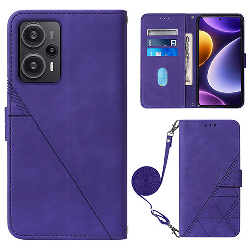 Leather Case Stands Flip Cover Holder YB1 for Xiaomi Poco F5 5G Purple