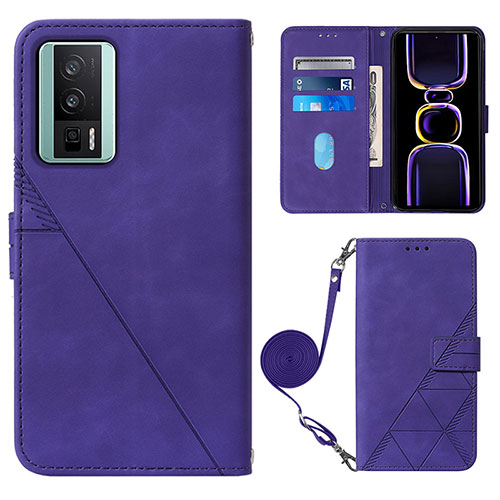 Leather Case Stands Flip Cover Holder YB1 for Xiaomi Poco F5 Pro 5G Purple