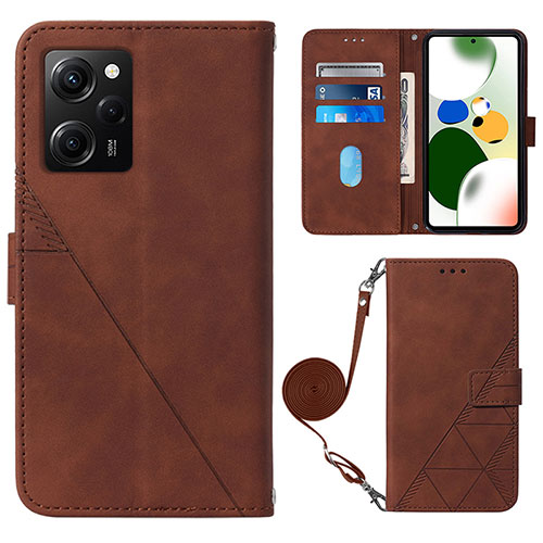 Leather Case Stands Flip Cover Holder YB1 for Xiaomi Poco X5 Pro 5G Brown