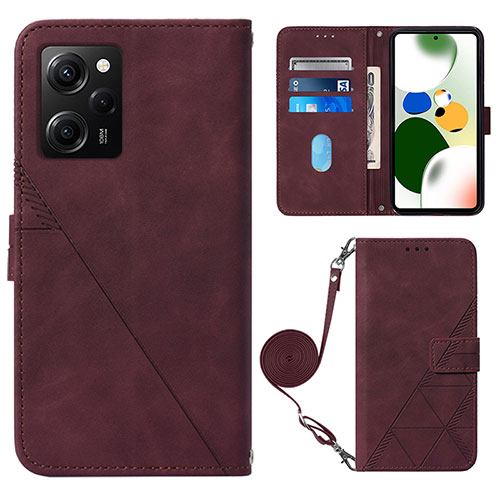 Leather Case Stands Flip Cover Holder YB1 for Xiaomi Poco X5 Pro 5G Red