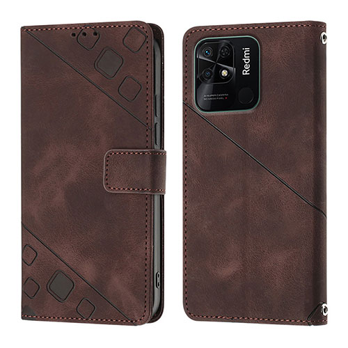 Leather Case Stands Flip Cover Holder YB1 for Xiaomi Redmi 10 India Brown