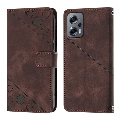 Leather Case Stands Flip Cover Holder YB1 for Xiaomi Redmi K50i 5G Brown