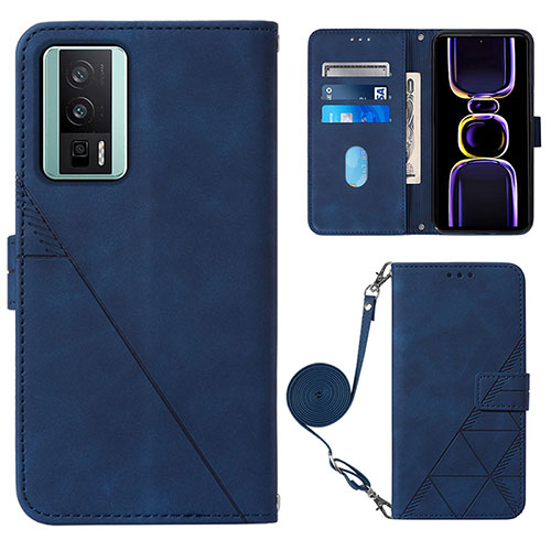 Leather Case Stands Flip Cover Holder YB1 for Xiaomi Redmi K60 5G Blue