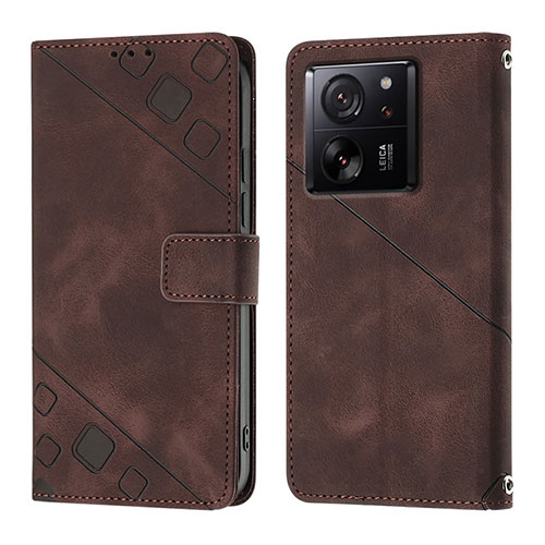 Leather Case Stands Flip Cover Holder YB1 for Xiaomi Redmi K60 Ultra 5G Brown