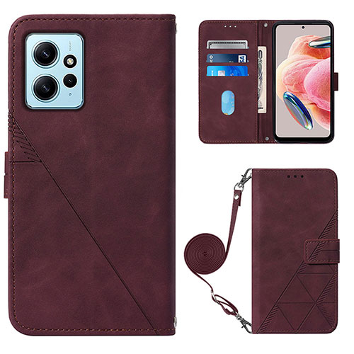 Leather Case Stands Flip Cover Holder YB1 for Xiaomi Redmi Note 12 4G Red