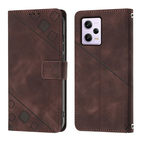 Leather Case Stands Flip Cover Holder YB1 for Xiaomi Redmi Note 12 Pro 5G Brown
