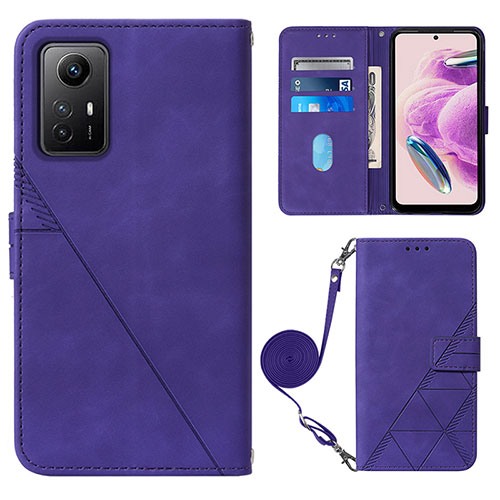 Leather Case Stands Flip Cover Holder YB1 for Xiaomi Redmi Note 12S Purple