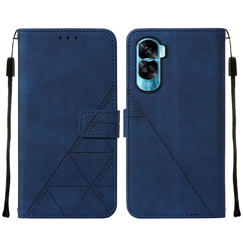 Leather Case Stands Flip Cover Holder YB2 for Huawei Honor 90 Lite 5G Blue