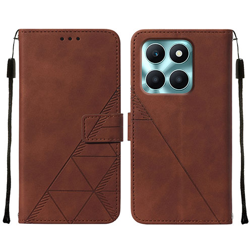 Leather Case Stands Flip Cover Holder YB2 for Huawei Honor X8b Brown