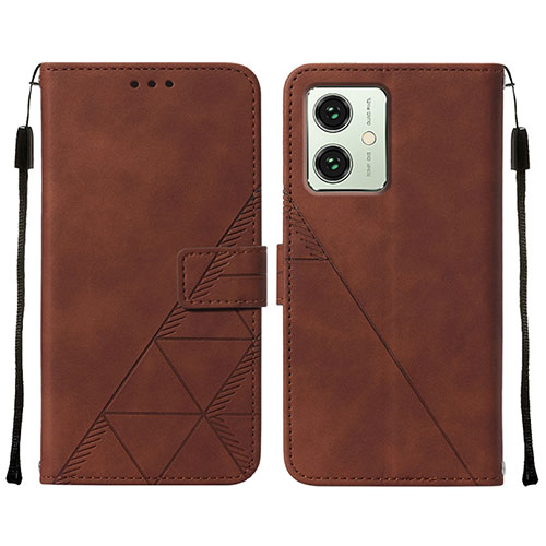 Leather Case Stands Flip Cover Holder YB2 for Motorola Moto G54 5G Brown