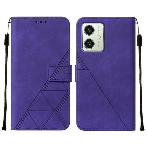 Leather Case Stands Flip Cover Holder YB2 for Motorola Moto G54 5G Purple