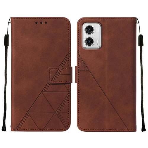 Leather Case Stands Flip Cover Holder YB2 for Motorola Moto G73 5G Brown