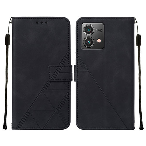 Leather Case Stands Flip Cover Holder YB2 for Motorola Moto G84 5G Black