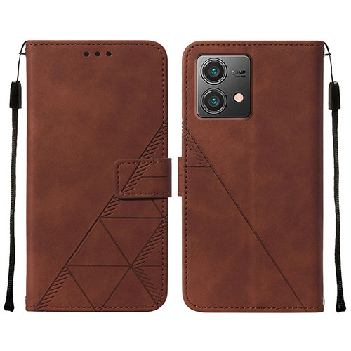 Leather Case Stands Flip Cover Holder YB2 for Motorola Moto G84 5G Brown