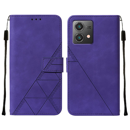 Leather Case Stands Flip Cover Holder YB2 for Motorola Moto G84 5G Purple