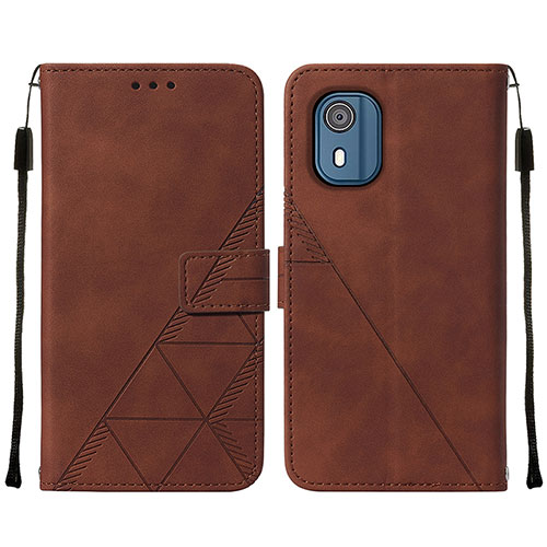 Leather Case Stands Flip Cover Holder YB2 for Nokia C02 Brown