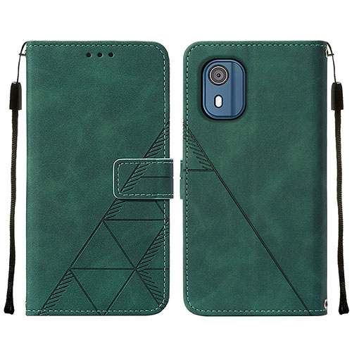 Leather Case Stands Flip Cover Holder YB2 for Nokia C02 Green