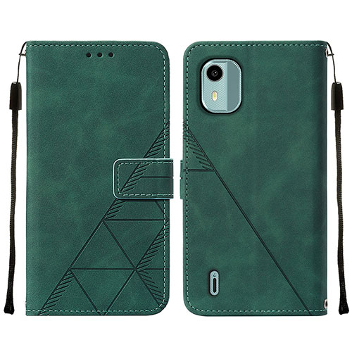 Leather Case Stands Flip Cover Holder YB2 for Nokia C12 Green