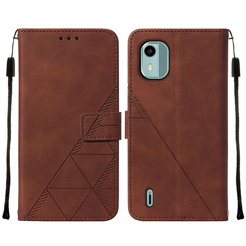 Leather Case Stands Flip Cover Holder YB2 for Nokia C12 Plus Brown