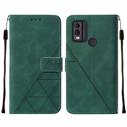 Leather Case Stands Flip Cover Holder YB2 for Nokia C22 Green