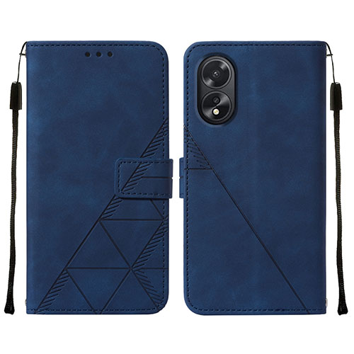 Leather Case Stands Flip Cover Holder YB2 for Oppo A58 4G Blue