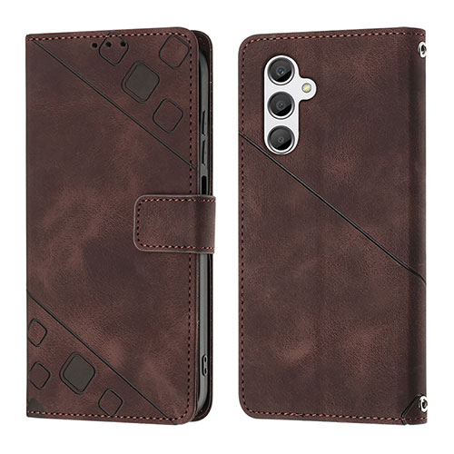 Leather Case Stands Flip Cover Holder YB2 for Samsung Galaxy A24 4G Brown