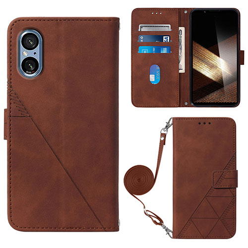 Leather Case Stands Flip Cover Holder YB2 for Sony Xperia 5 V Brown