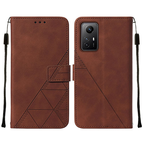 Leather Case Stands Flip Cover Holder YB2 for Xiaomi Redmi Note 12S Brown