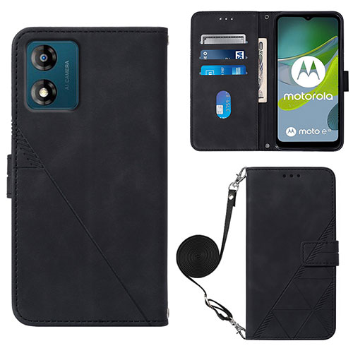 Leather Case Stands Flip Cover Holder YB3 for Motorola Moto E13 Black