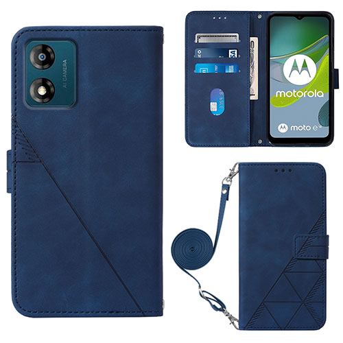 Leather Case Stands Flip Cover Holder YB3 for Motorola Moto E13 Blue