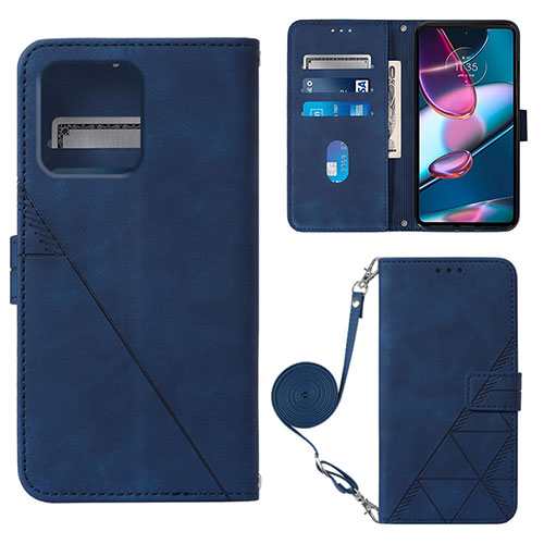 Leather Case Stands Flip Cover Holder YB3 for Motorola Moto Edge 40 Pro 5G Blue