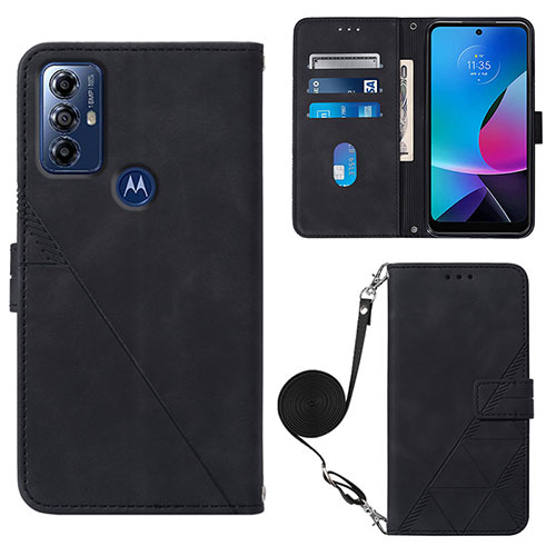 Leather Case Stands Flip Cover Holder YB3 for Motorola Moto G Play (2023) Black