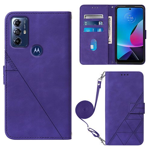 Leather Case Stands Flip Cover Holder YB3 for Motorola Moto G Play (2023) Purple