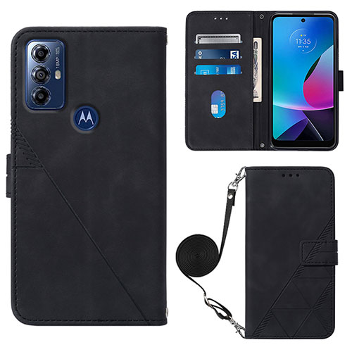 Leather Case Stands Flip Cover Holder YB3 for Motorola Moto G Power (2022) Black