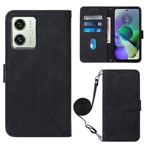 Leather Case Stands Flip Cover Holder YB3 for Motorola Moto G54 5G Black